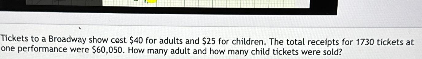 Solved Tickets to a Broadway show cost $40 ﻿for adults and | Chegg.com