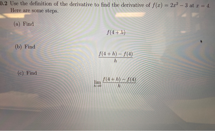 Solved 0.2 Use the definition of the derivative to find the | Chegg.com