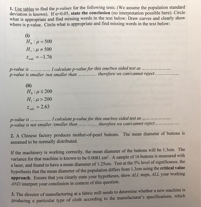 Solved 1. Use Tables To Find The P-values For The Following 