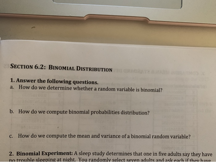 Solved SECTION 6.2: BINOMIAL DISTRIBUTION 1. Answer the | Chegg.com