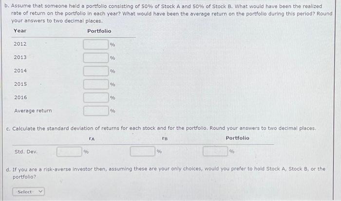 Solved Historical Realized Rates Of Return Stocks A And B | Chegg.com