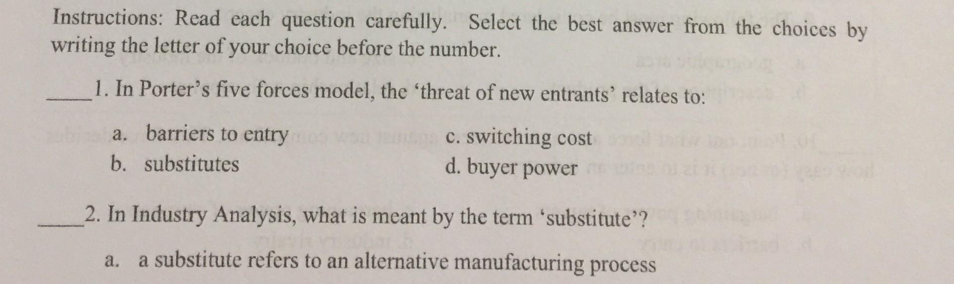 Read the sentences and choose best alternative. Write five