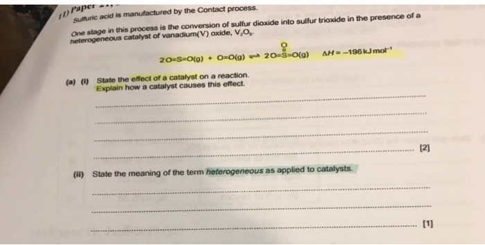 Paper Sulfuric Acid Is Manufactured By The Contact Chegg Com