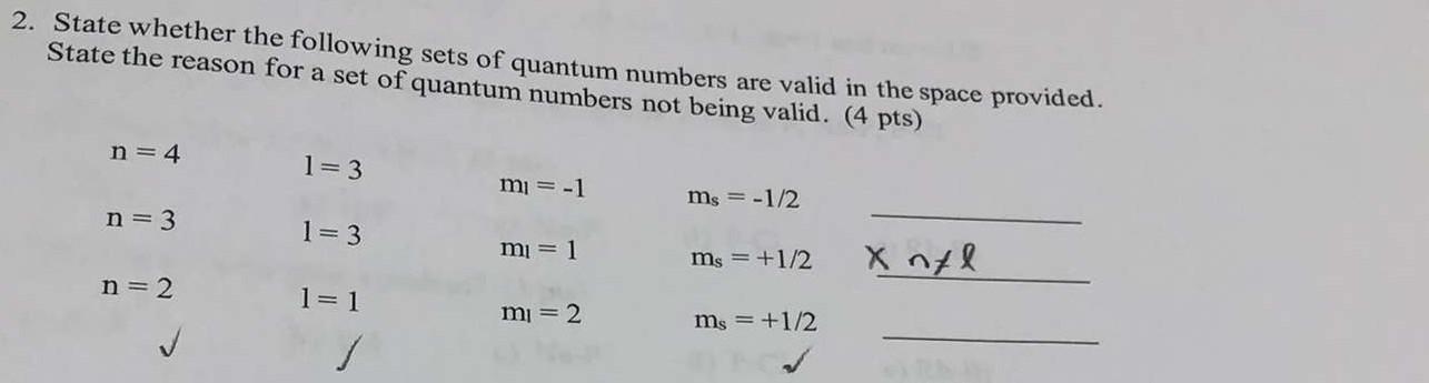 Solved 2. State whether the following sets of quantum | Chegg.com