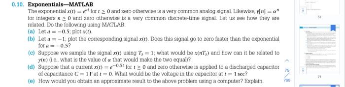 Solved 51 0.10. Exponentials-MATLAB The exponential X(t) = | Chegg.com