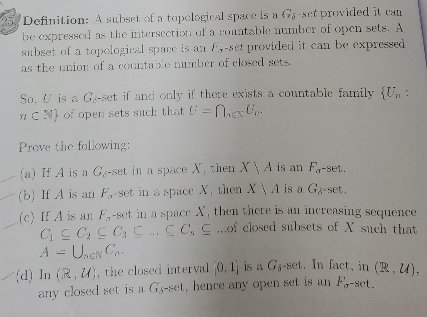 Solved Definition: A Subset Of A Topological Space Is A | Chegg.com