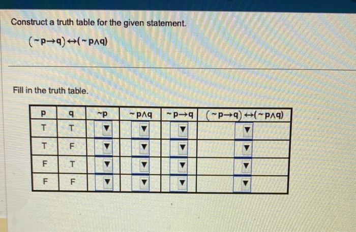 [Solved]: Construct a truth table for the given statement.