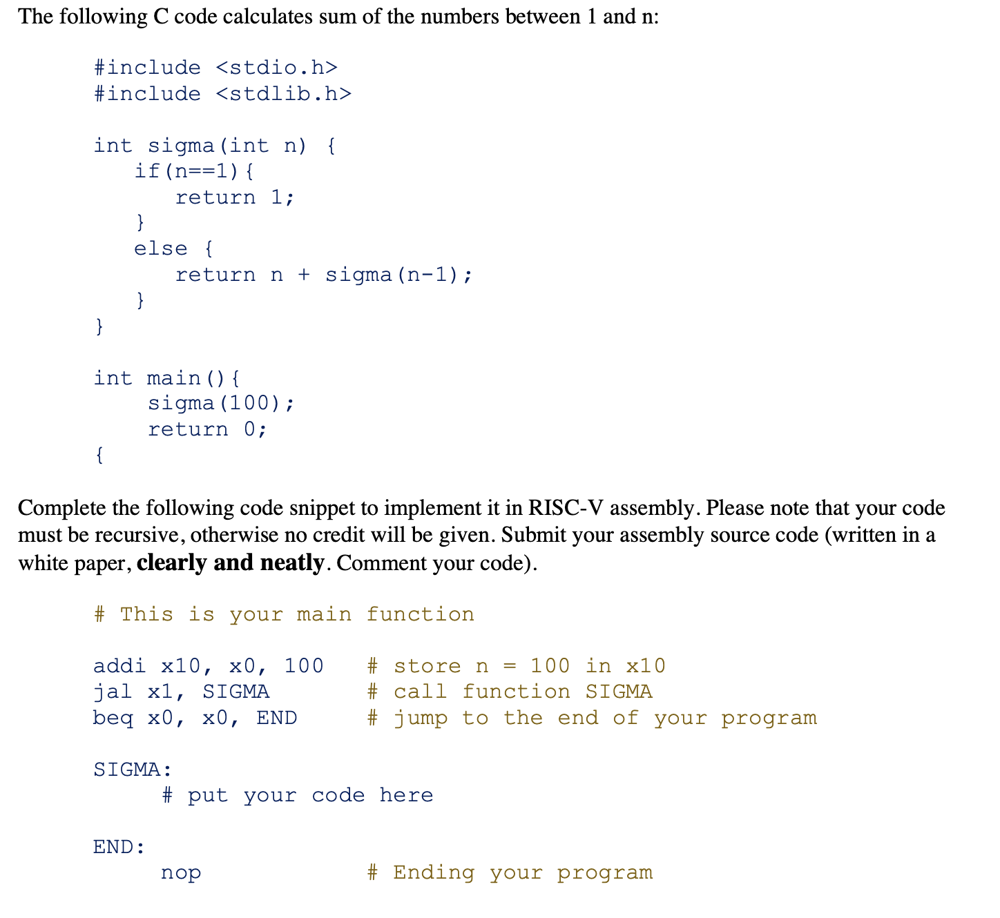 Solved The following \( C \) code calculates sum of the | Chegg.com