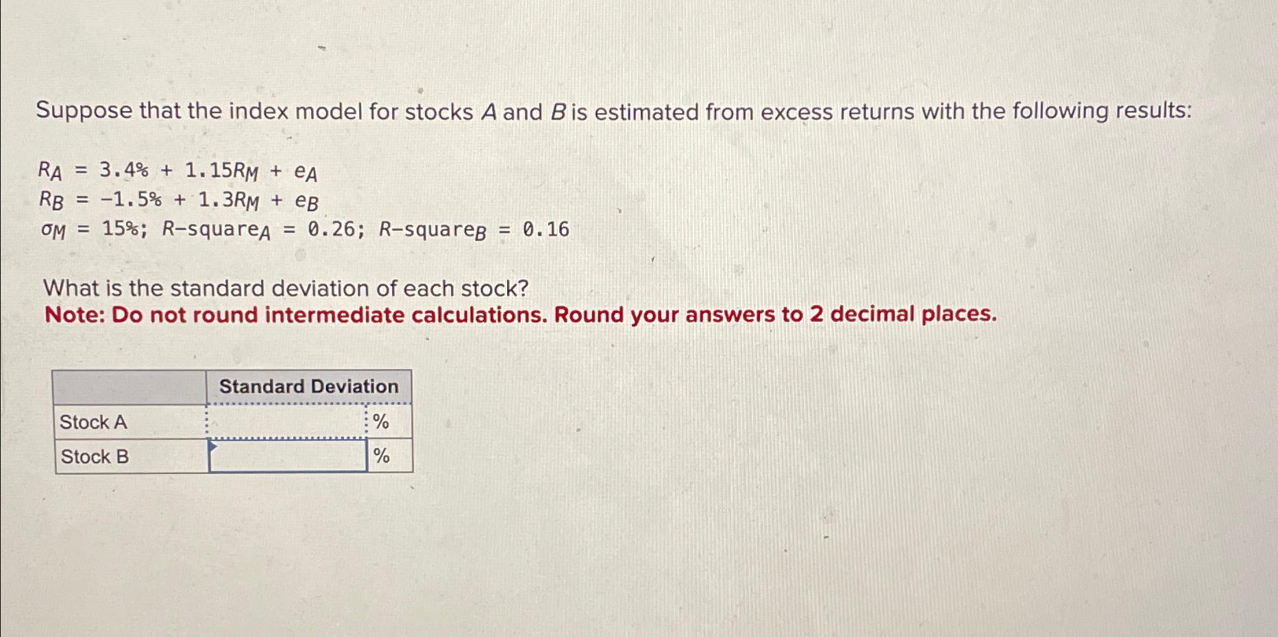 Solved Suppose That The Index Model For Stocks A And B ﻿is | Chegg.com