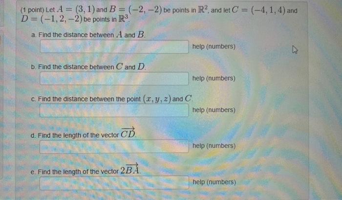 Solved (1 point) Let A = (3, 1) and B = (-2,-2) be points in | Chegg.com