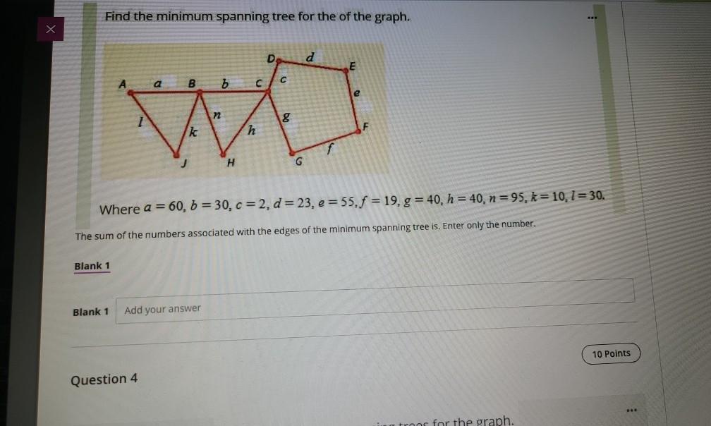 Solved Find the minimum spanning tree for the of the graph. | Chegg.com
