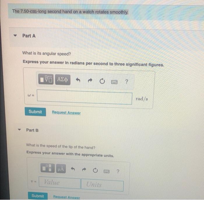 Solved The 7.50cmlong second hand on a watch rotates