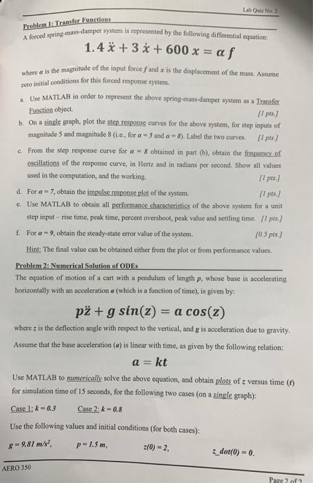 Solved Problem 1: Transfer Functions A forced | Chegg.com
