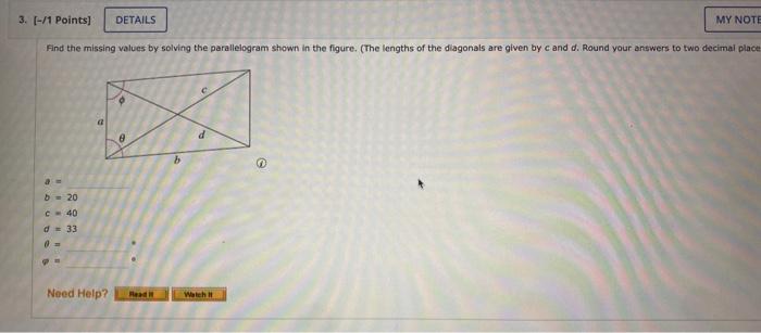 Solved Find The Missing Values By Solving The Parallelogram | Chegg.com