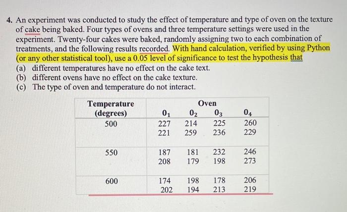 Solved An experimenter wishes to test the effect of oven