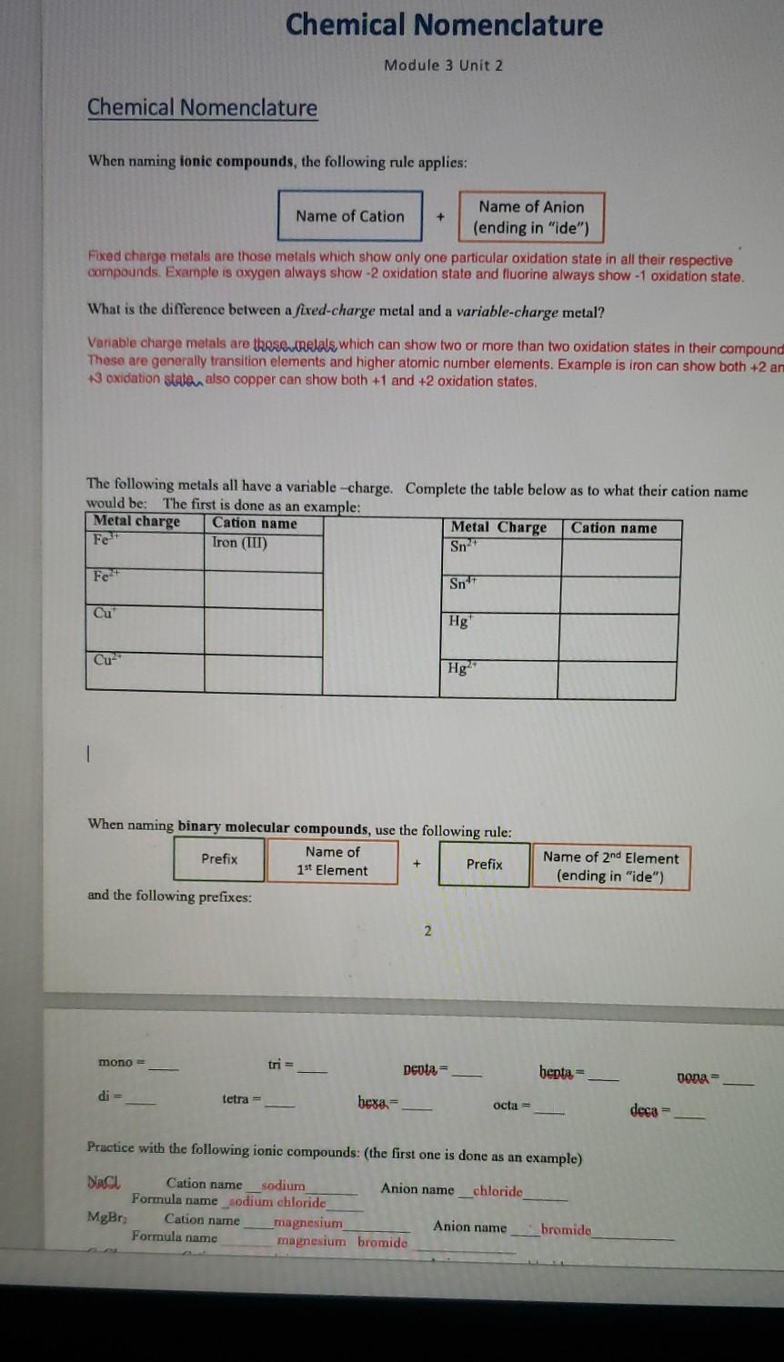 experiment 3 nomenclature