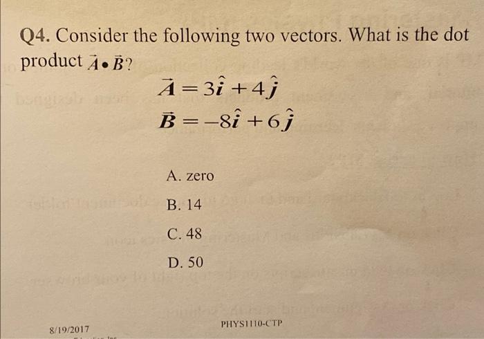 Solved Q4. Consider the following two vectors. What is the | Chegg.com
