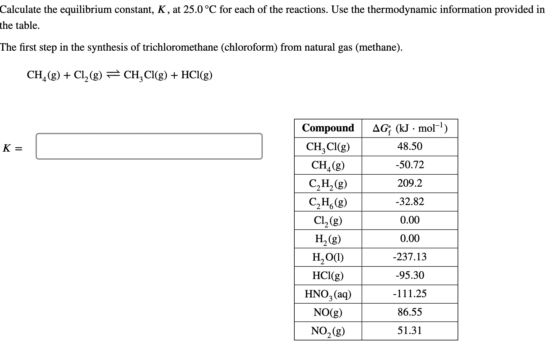 Solved Calculate the equilibrium constant, K, ﻿at 25.0°C | Chegg.com