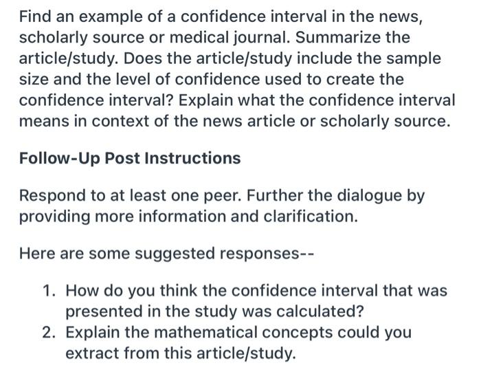 Solved Find an example of a confidence interval in the news 