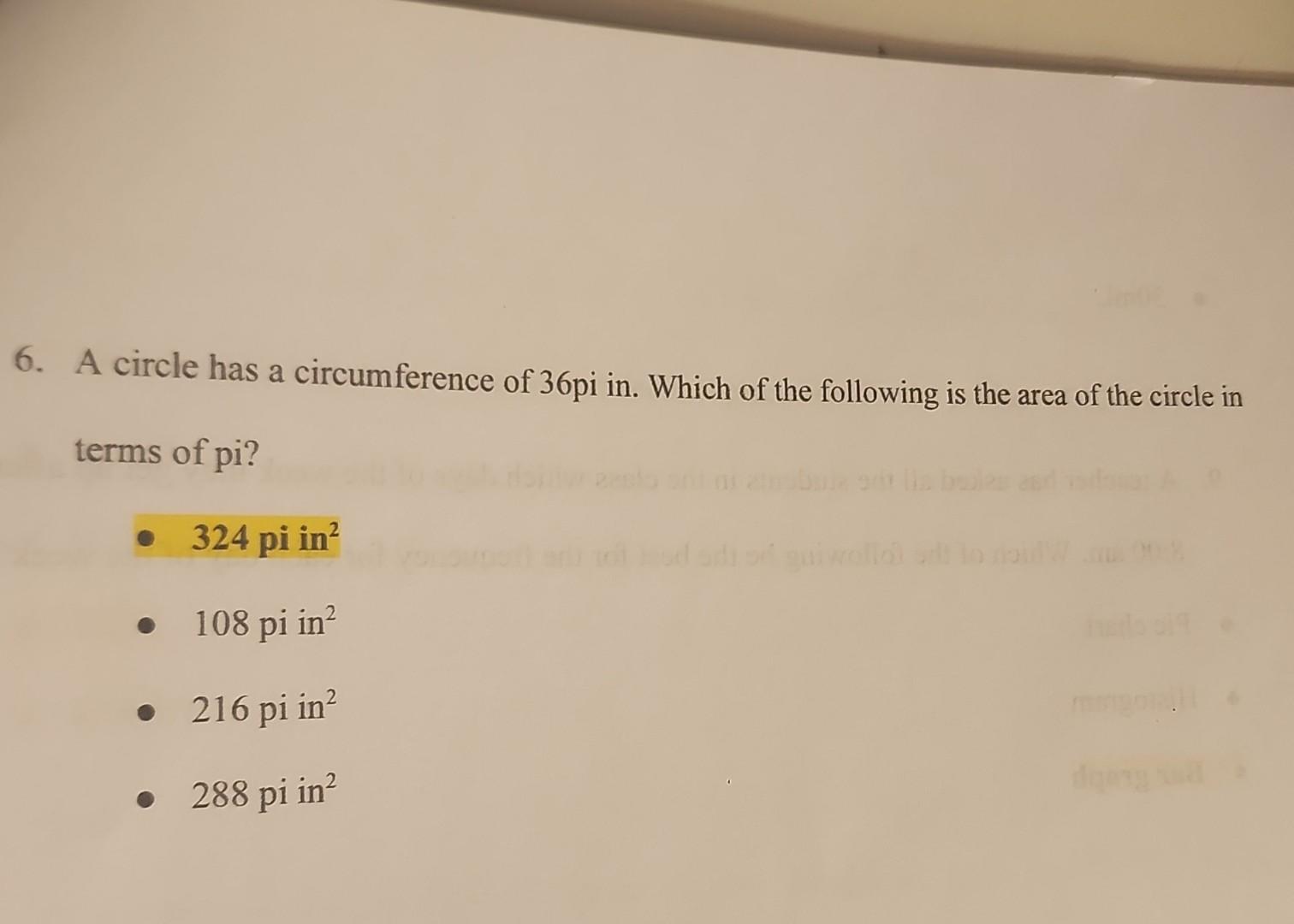 solved-6-a-circle-has-a-circumference-of-36pi-in-which-of-chegg