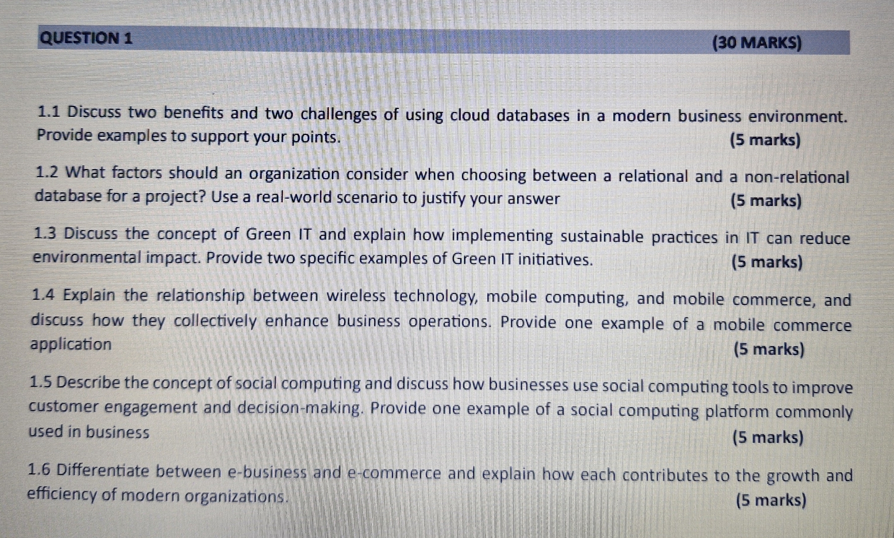 Solved QUESTION 1(30 ﻿MARKS)1.1 ﻿Discuss two benefits and | Chegg.com