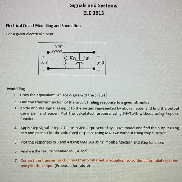 Electrical Circuit Modelling And Simulation For A | Chegg.com