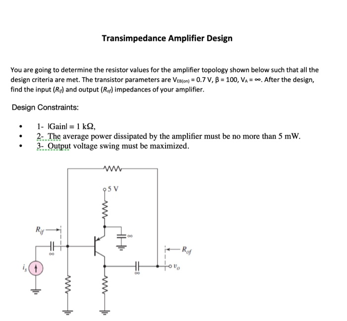 Transimpedance Amplifier Design You Are Going To | Chegg.com