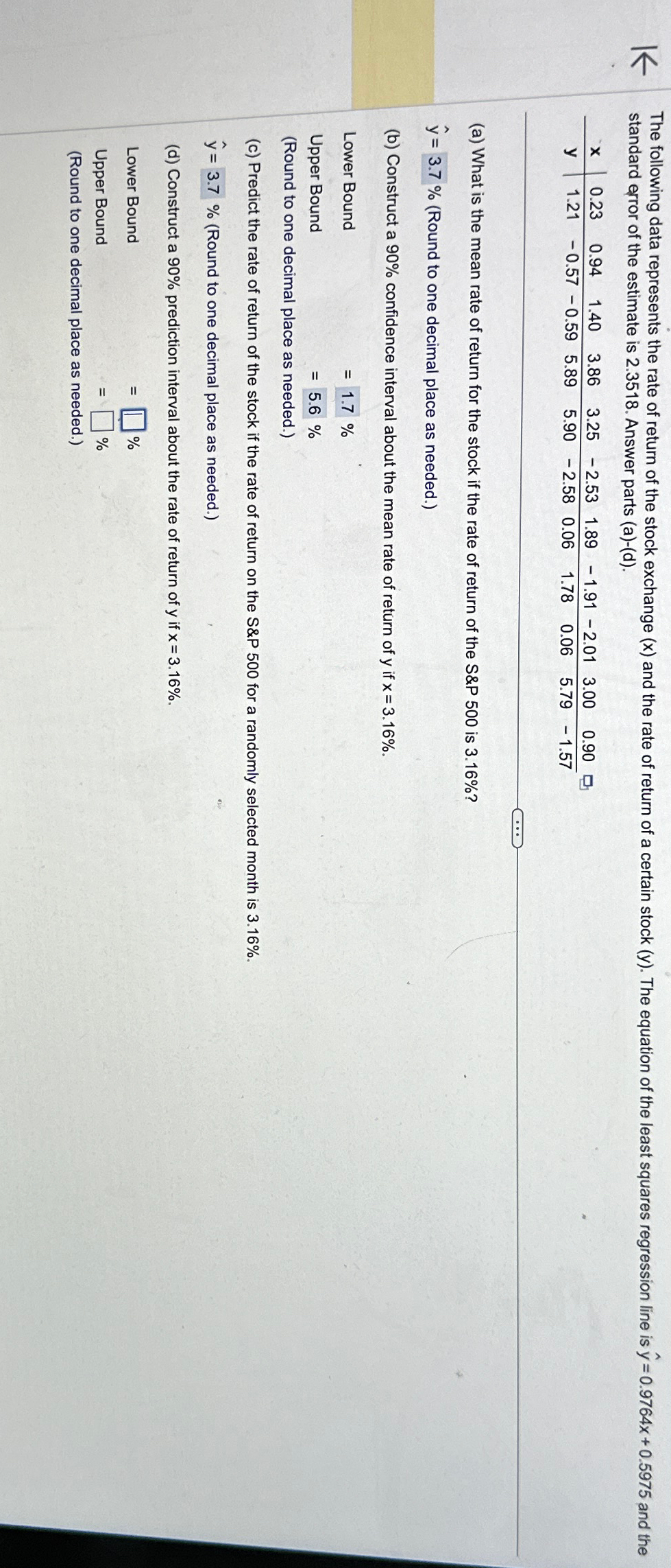 Solved The following data represents the rate of return of | Chegg.com