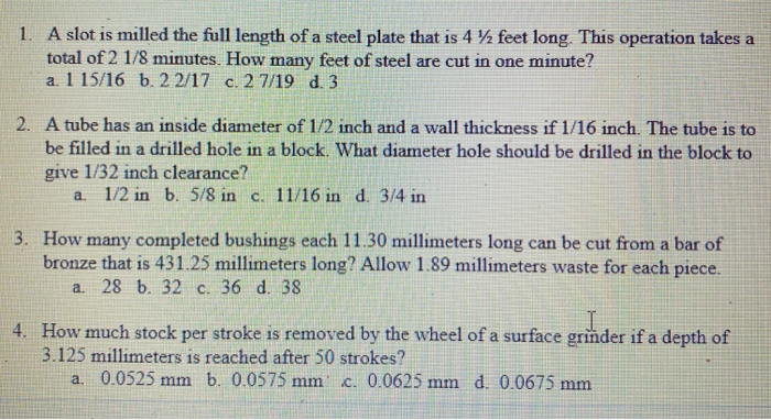 Solved 1 A Slot Is Milled The Full Length Of A Steel Pla Chegg Com