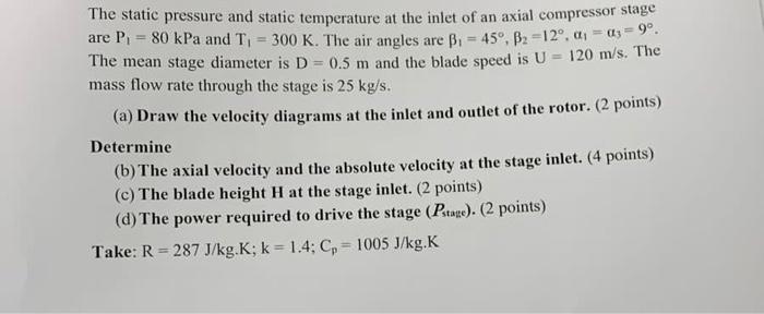 Solved The static pressure and static temperature at the | Chegg.com