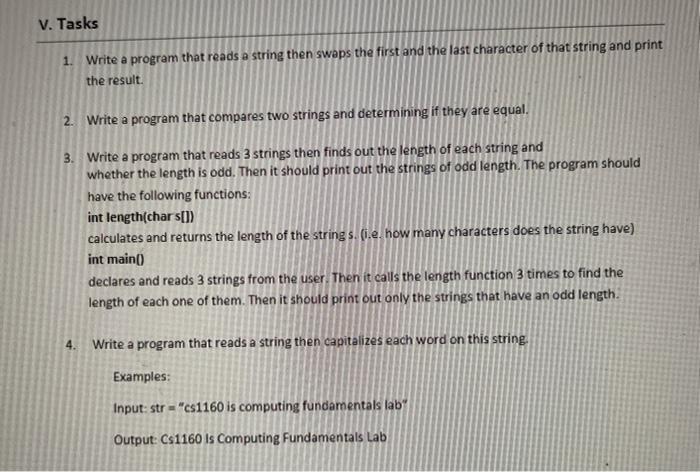 Solved V. Tasks 1. Write a program that reads a string then | Chegg.com