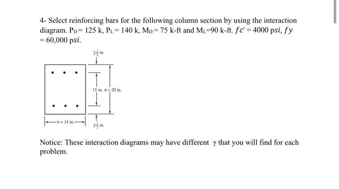 Solved 4- Select reinforcing bars for the following column | Chegg.com