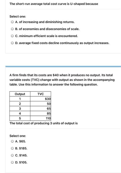 Why Average Total Cost Curve Is U Shaped