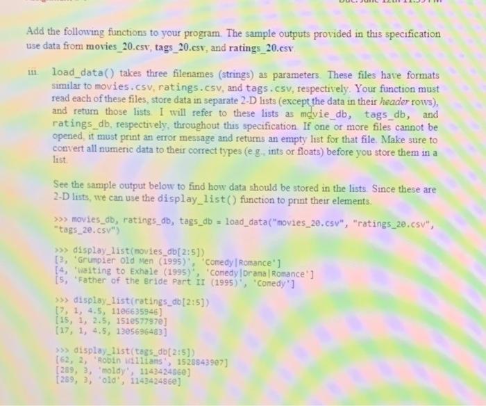 Solved 2. Module a4.py This section describes the functions | Chegg.com