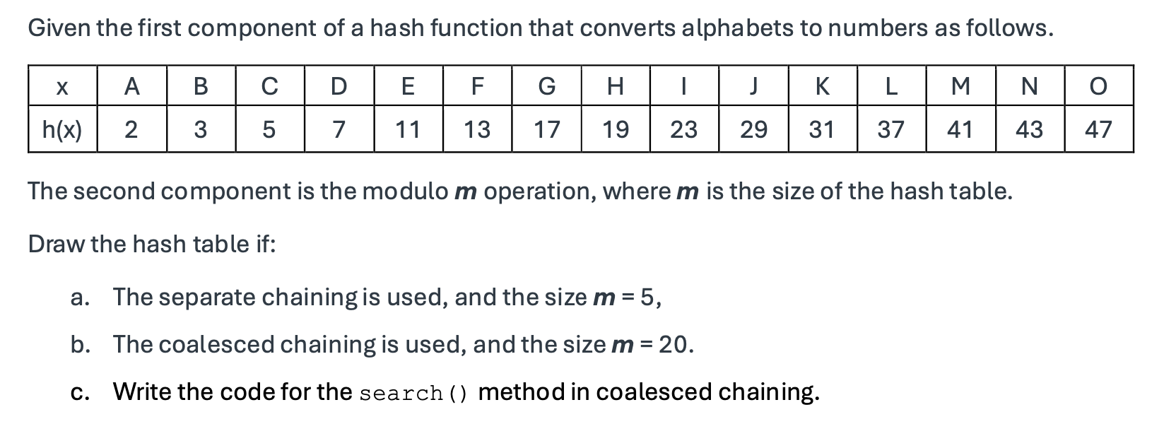 Solved Given The First Component Of A Hash Function That Chegg Com