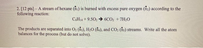 Solved 2. [12 pts] – A stream of hexane (n) is burned with | Chegg.com