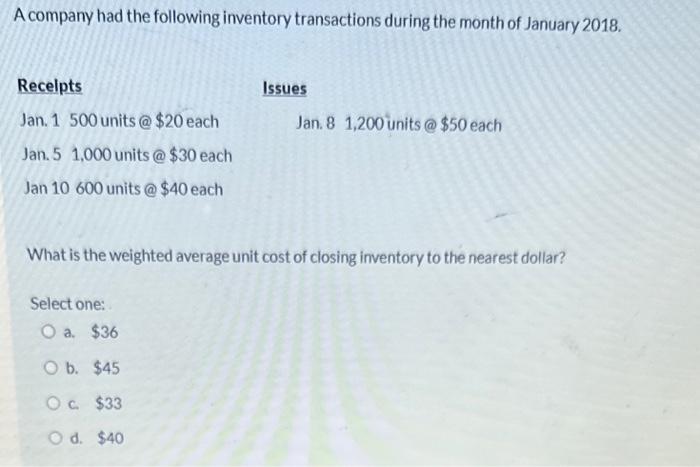 Solved A Company Had The Following Inventory Transactions | Chegg.com