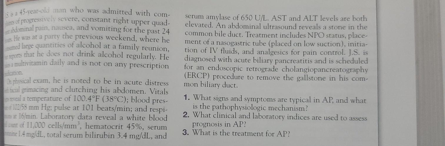 ication S is a 45-vear-old man who was admitted with com- nts of progressively severe, constant right upper quad- stabdominal