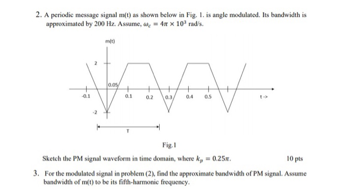 Solved 2. A periodic message signal m(t) as shown below in | Chegg.com