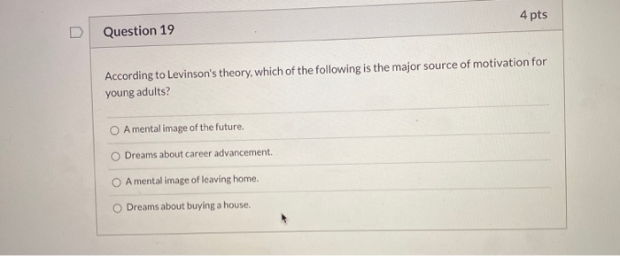 Solved 4 pts Question 19 According to Levinson's theory, | Chegg.com