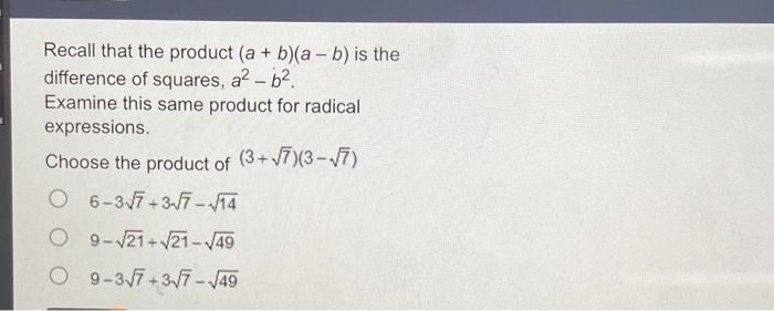 Solved Recall That The Product (a+b)(a−b) Is The Difference | Chegg.com