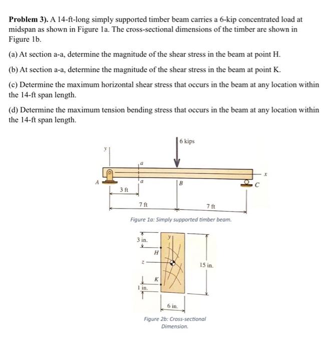 Solved Problem 3). A 14-ft-long simply supported timber beam | Chegg.com