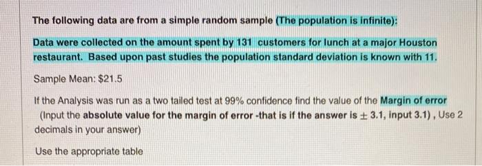 Solved The following data are from a simple random sample | Chegg.com