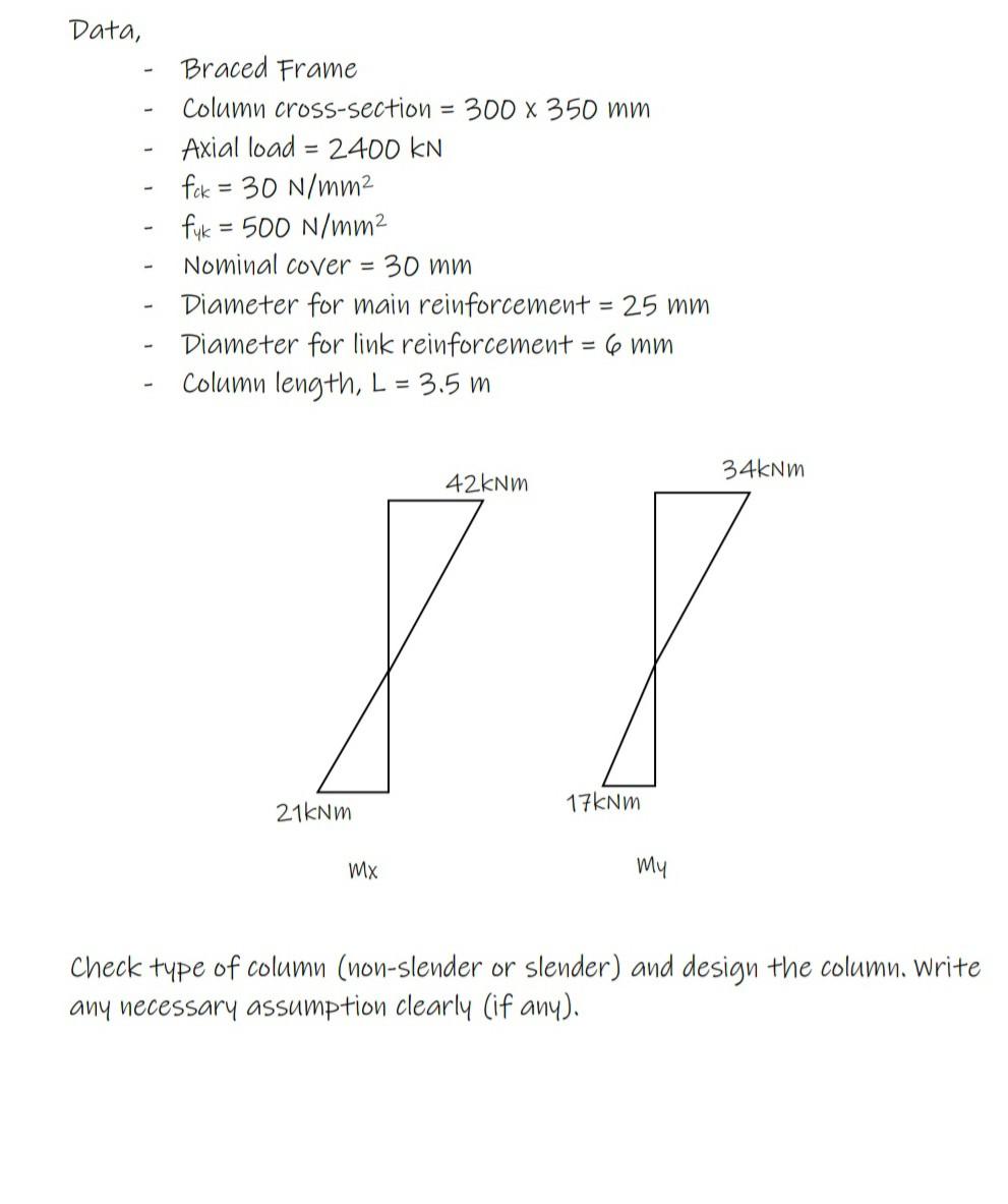 Solved Data, Braced Frame Column cross-section = 26 x 26  Chegg.com