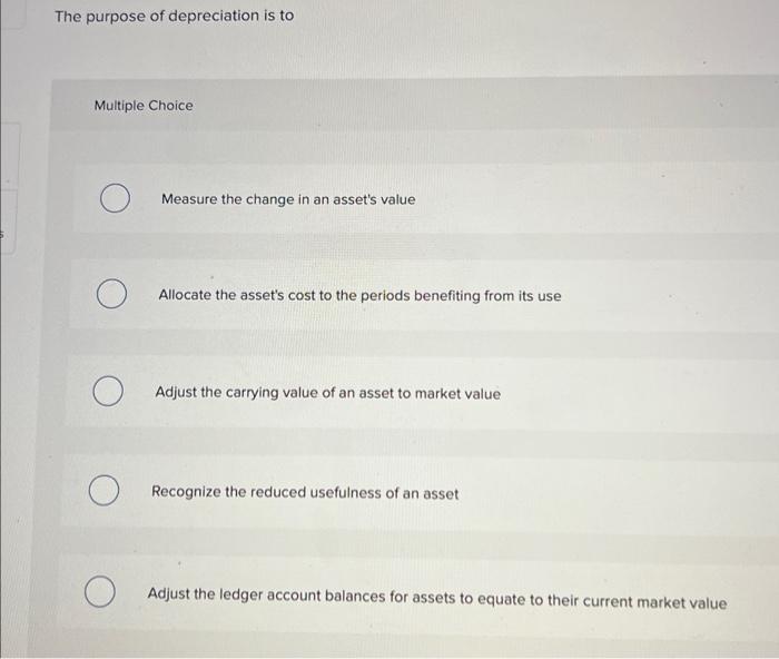 Solved The purpose of depreciation is to Multiple Choice | Chegg.com