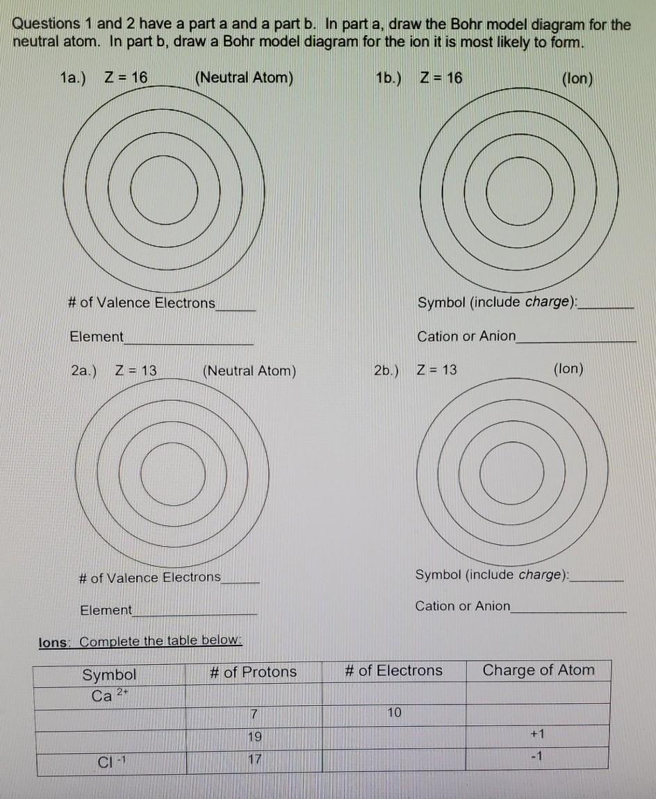 Solved Questions 2222 and 22 have a part a and a part b. In part In Bohr Model Diagrams Worksheet Answers