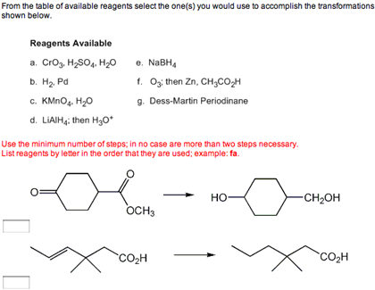 Solved From the table of available reagents select the