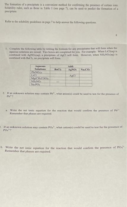 Solved Table 1. Solubility Guidelines Soluble Ionic | Chegg.com