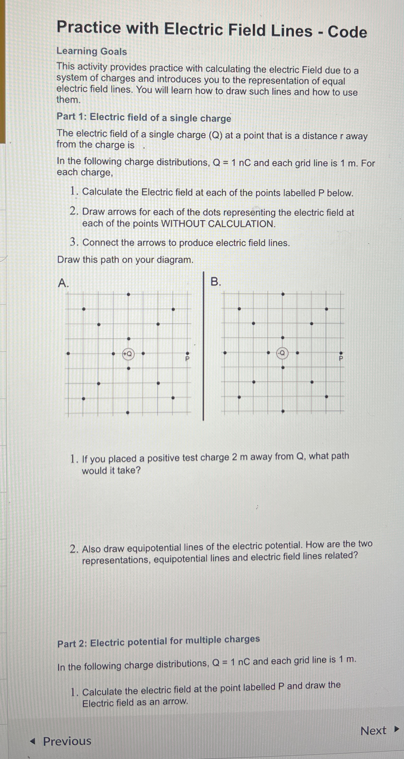 Solved Practice with Electric Field Lines - ﻿CodeLearning | Chegg.com