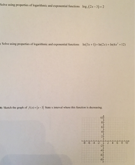 Solved Solve using properties of logarithmic and exponential | Chegg.com